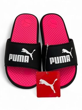 Girls Youth 3Y Sandals Puma Cool Cat Pink White & Black Slides Athletic Casual